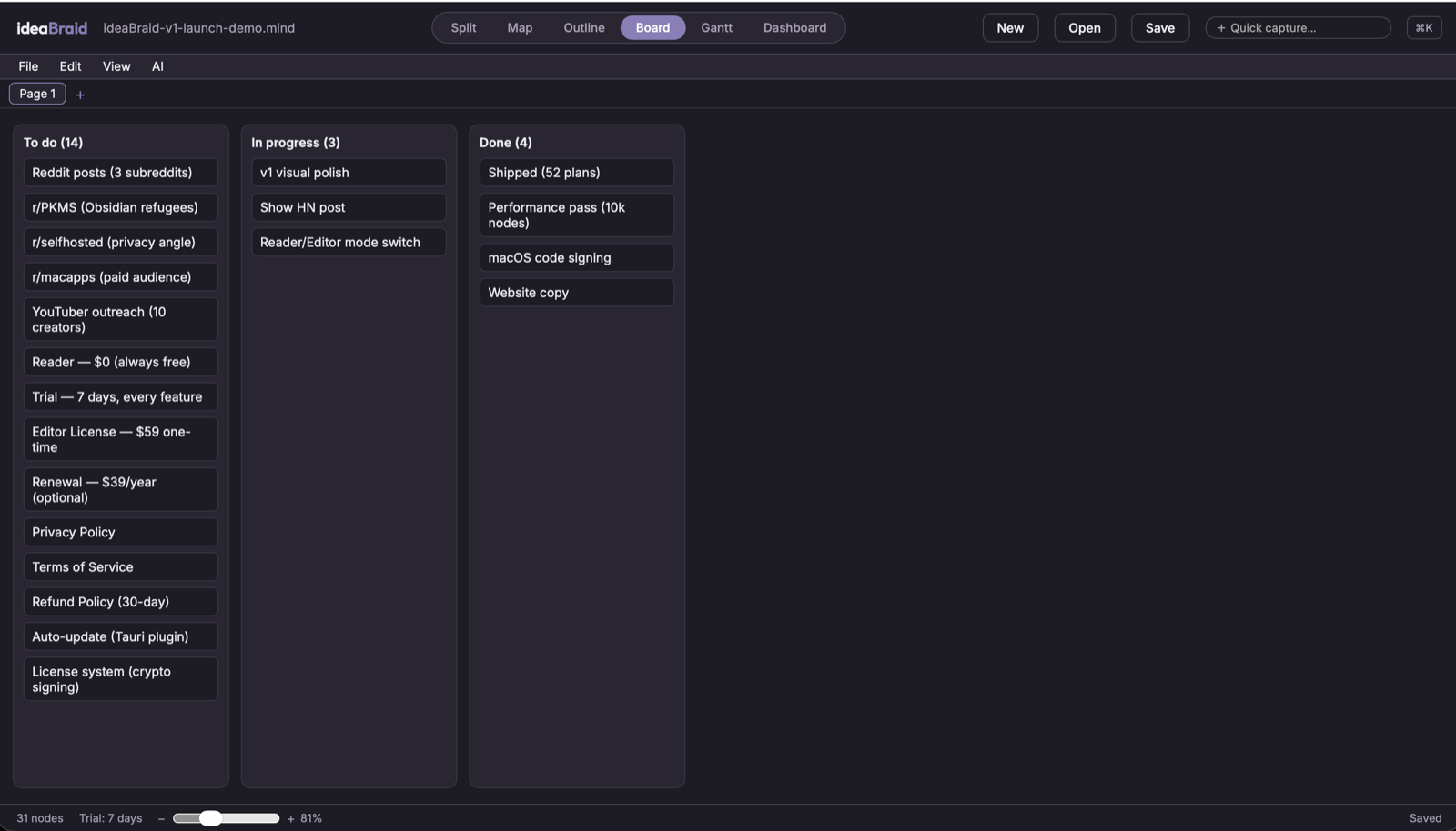 ideaBraid Board view